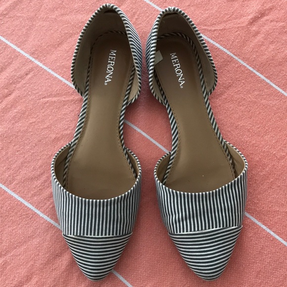 Merona Shoes - D’Orsay Flats from Merona Gray White Stripe 6.5